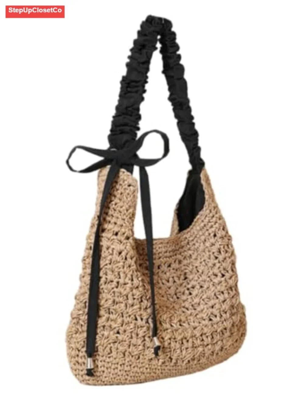 Bohemian Crochet Beach Bag Crescent Crossbody Hobo Shoulder Tote